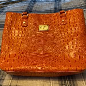 Mark fisher orange alligator tote hand bag